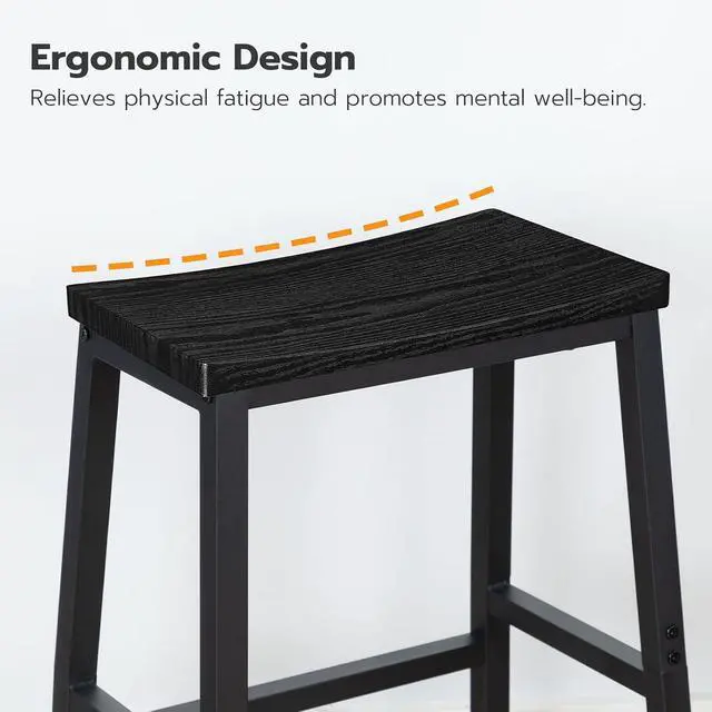 Alt view image 4 of 7 - Bar Stools, Set of 2 Bar Chairs, 23.6 Inch Saddle Stools, Kitchen Counter Stools with Footrests, Industrial for Dining Room, Kitchen, Counter, Black BB02MD01