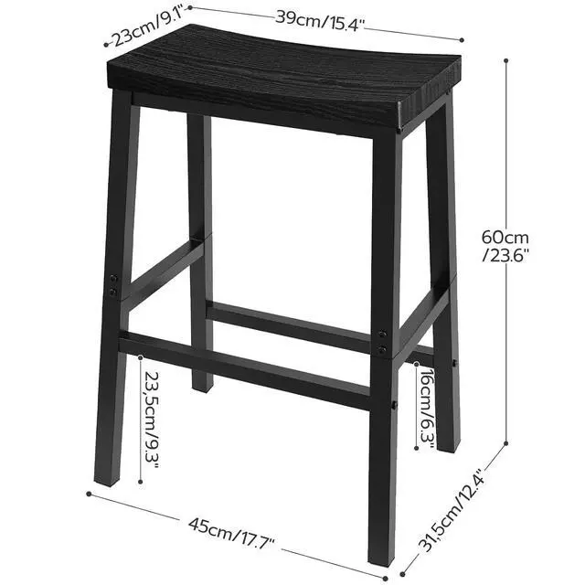 Alt view image 3 of 7 - Bar Stools, Set of 2 Bar Chairs, 23.6 Inch Saddle Stools, Kitchen Counter Stools with Footrests, Industrial for Dining Room, Kitchen, Counter, Black BB02MD01