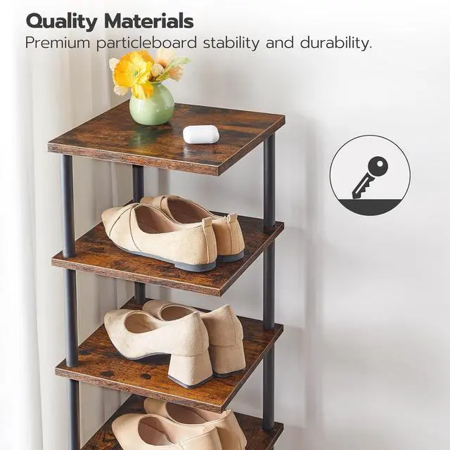 Alt view image 7 of 7 - Vertical Shoe Rack, 8-Tier Narrow Shoe Shelf, Shoe Storage Organizer for Small Space, 11" L x 11" W x 53" H, Closet, Entryway, Hallway, Bedroom, Rustic Brown and Black BF22XJ01