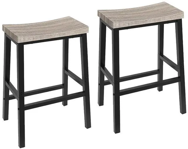 Main image of Bar Stools, Set of 2 Chairs, 23.6 Inch Saddle Kitchen Counter Stools With Footrests, Industrial for Dining Room, Kitchen, Counter, Bar, Greige and Black BG02MD01