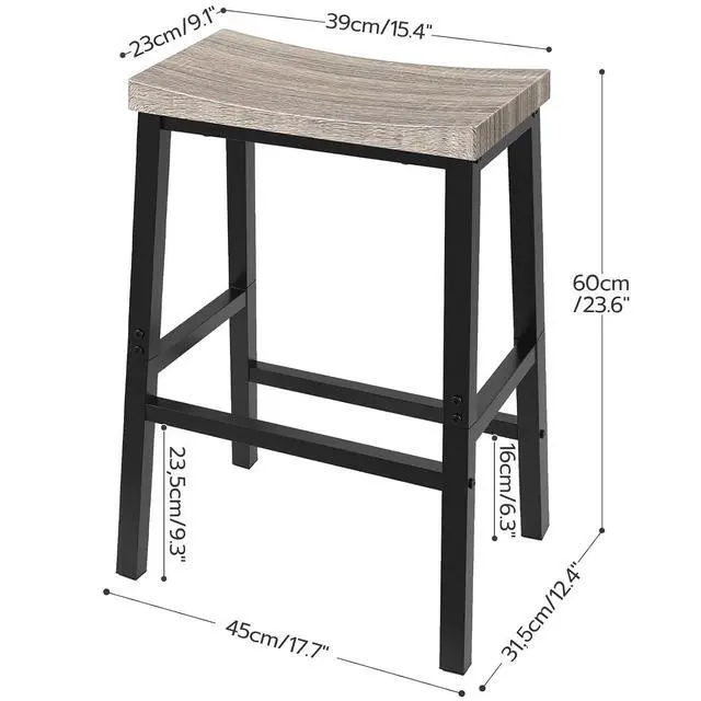 Alt view image 3 of 7 - Bar Stools, Set of 2 Chairs, 23.6 Inch Saddle Kitchen Counter Stools With Footrests, Industrial for Dining Room, Kitchen, Counter, Bar, Greige and Black BG02MD01