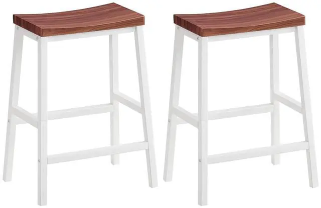 Main image of Bar Stools, Set of 2 Bar Chairs, 23.6 Inch Saddle Stools, Kitchen Counter Seat with Footrests, Industrial Barstools for Dining Room, Kitchen, Counter, Bar, Walnut and White HW02MD01