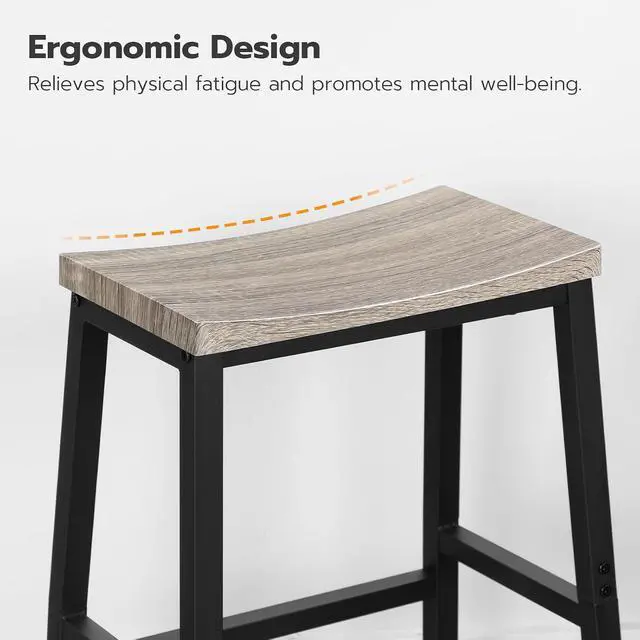 Alt view image 6 of 7 - Bar Stools, Set of 2 Chairs, 23.6 Inch Saddle Kitchen Counter Stools With Footrests, Industrial for Dining Room, Kitchen, Counter, Bar, Greige and Black BG02MD01