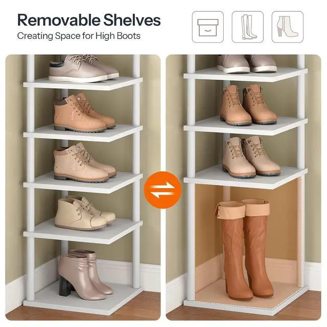 Alt view image 4 of 7 - Vertical Shoe Rack, 8-Tier Narrow Shoe Shelf, Shoe Storage Organizer for Small Space, 11" L x 11" W x 53" H, Closet, Entryway, Hallway, Bedroom, White WW22XJ01