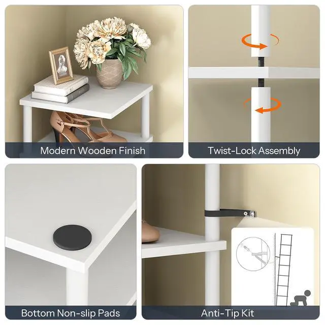 Alt view image 6 of 7 - Vertical Shoe Rack, 8-Tier Narrow Shoe Shelf, Shoe Storage Organizer for Small Space, 11" L x 11" W x 53" H, Closet, Entryway, Hallway, Bedroom, White WW22XJ01