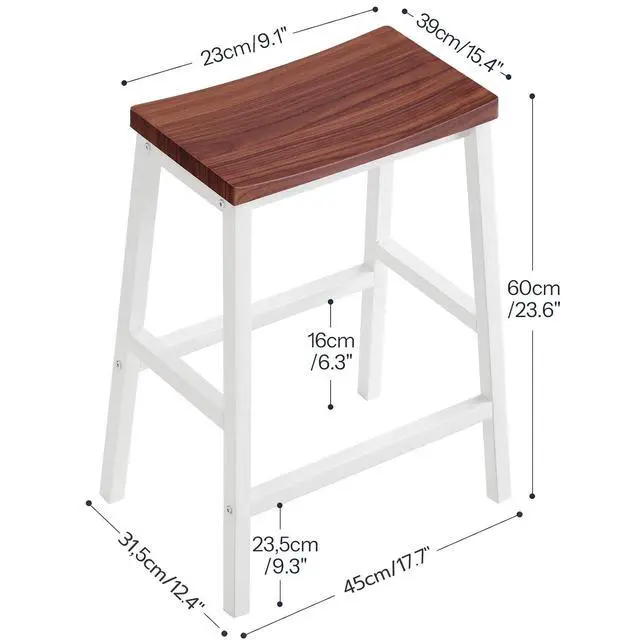 Alt view image 3 of 7 - Bar Stools, Set of 2 Bar Chairs, 23.6 Inch Saddle Stools, Kitchen Counter Seat with Footrests, Industrial Barstools for Dining Room, Kitchen, Counter, Bar, Walnut and White HW02MD01