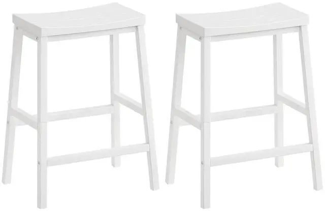 Main image of Bar Stools, Set of 2 Bar Chairs, 23.6 Inch Saddle Stools, Kitchen Counter Seat with Footrests, Industrial Barstools for Dining Room, Kitchen, Counter, Bar, White WW02MD01