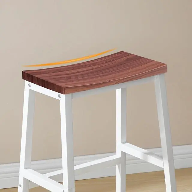 Alt view image 7 of 7 - Bar Stools, Set of 2 Bar Chairs, 23.6 Inch Saddle Stools, Kitchen Counter Seat with Footrests, Industrial Barstools for Dining Room, Kitchen, Counter, Bar, Walnut and White HW02MD01