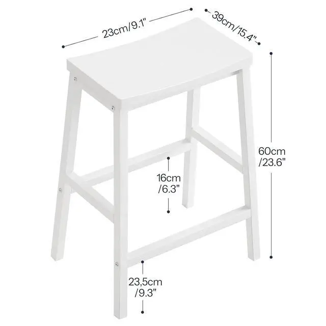 Alt view image 3 of 7 - Bar Stools, Set of 2 Bar Chairs, 23.6 Inch Saddle Stools, Kitchen Counter Seat with Footrests, Industrial Barstools for Dining Room, Kitchen, Counter, Bar, White WW02MD01