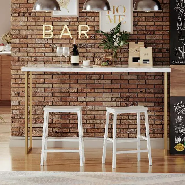 Alt view image 4 of 7 - Bar Stools, Set of 2 Bar Chairs, 23.6 Inch Saddle Stools, Kitchen Counter Seat with Footrests, Industrial Barstools for Dining Room, Kitchen, Counter, Bar, White WW02MD01