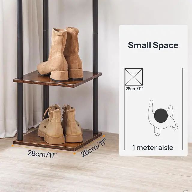 Alt view image 3 of 7 - Vertical Shoe Rack, 10-Tier Narrow Shoe Shelf, Shoe Storage Organizer for Small Space, 11" L x 11" W x 68" H, Closet, Entryway, Hallway, Bedroom, Rustic Brown and Black BF32XJ01