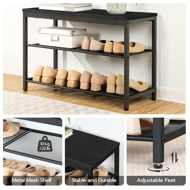 Alt view image 4 of 7 - Shoe Bench, 3-Tier Shoe Rack, Industrial Shoe Organizer Storage Bench, 29.5 inches Entry Bench with Mesh Shelves, for Entryway, Living Room, Hallway, Easy Assembly, Black BB75HX01