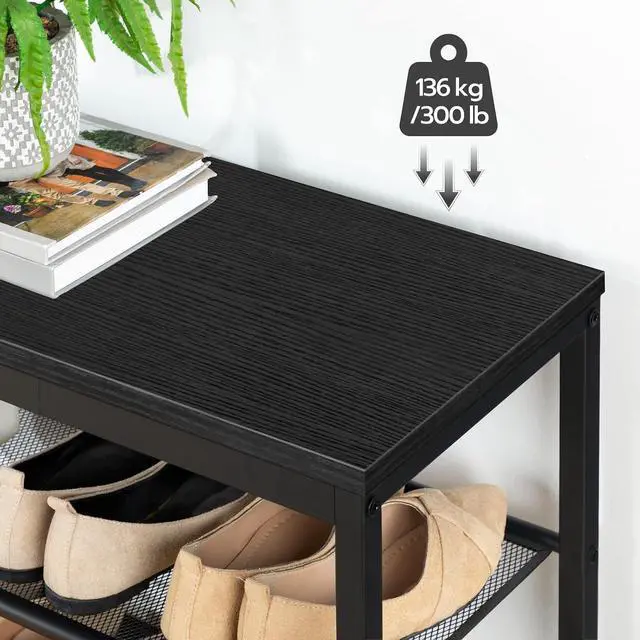 Alt view image 6 of 7 - Shoe Bench, 3-Tier Shoe Rack, Industrial Shoe Organizer Storage Bench, 29.5 inches Entry Bench with Mesh Shelves, for Entryway, Living Room, Hallway, Easy Assembly, Black BB75HX01