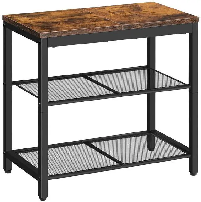 Main image of Shoe Bench, 3-Tier Shoe Rack, Industrial Shoe Organizer Storage Bench, 19.7 inches Entry Bench with Mesh Shelves, for Entryway, Living Room, Hallway, Easy Assembly, Rustic Brown BF50HX01