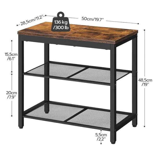 Alt view image 3 of 7 - Shoe Bench, 3-Tier Shoe Rack, Industrial Shoe Organizer Storage Bench, 19.7 inches Entry Bench with Mesh Shelves, for Entryway, Living Room, Hallway, Easy Assembly, Rustic Brown BF50HX01