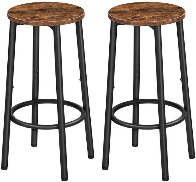 Main image of Bar Stools, Set of 2 Bar Chairs, Kitchen Round Height Stools with Footrest, Breakfast Bar Stools, Sturdy Steel Frame, for Dining Room, Kitchen, Party, Easy Assembly, Rustic Brown BF03BY01