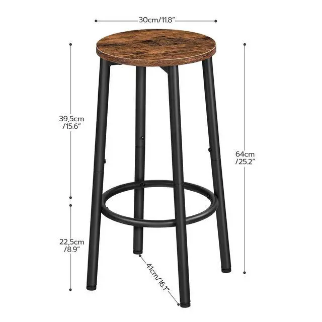 Alt view image 3 of 7 - Bar Stools, Set of 2 Bar Chairs, Kitchen Round Height Stools with Footrest, Breakfast Bar Stools, Sturdy Steel Frame, for Dining Room, Kitchen, Party, Easy Assembly, Rustic Brown BF03BY01