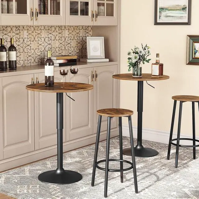 Alt view image 4 of 7 - Bar Table, Height-Adjustable Round Pub Table 27-35.4 Inches with Sturdy Base, Modern Style, Easy to Assemble, Suitable for Small Space, Rustic and Black BF58BT01G1