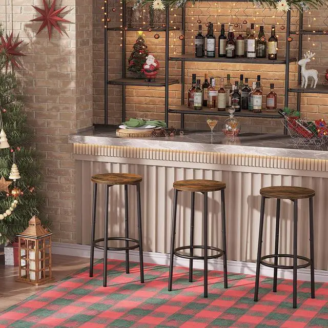 Alt view image 6 of 7 - Bar Stools, Set of 2 Bar Chairs, Kitchen Round Height Stools with Footrest, Breakfast Bar Stools, Sturdy Steel Frame, for Dining Room, Kitchen, Party, Easy Assembly, Rustic Brown BF03BY01