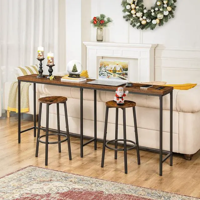 Alt view image 7 of 7 - Bar Stools, Set of 2 Bar Chairs, Kitchen Round Height Stools with Footrest, Breakfast Bar Stools, Sturdy Steel Frame, for Dining Room, Kitchen, Party, Easy Assembly, Rustic Brown BF03BY01
