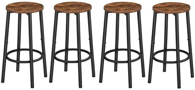 Main image of Bar Stools, Set of 4 Bar Chairs, Kitchen Round Height Stools with Footrest, Breakfast Bar Stools, Sturdy Steel Frame, for Dining Room, Kitchen, Party, Easy Assembly, Rustic Brown BF03BYP401N1