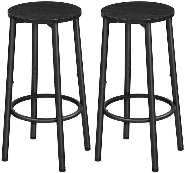 Main image of Bar Stools, Set of 2 Bar Chairs, Kitchen Round Height Stools with Footrest, Breakfast Bar Stools, Sturdy Steel Frame, for Dining Room, Kitchen, Party, Easy Assembly, Black BK03BY01N1
