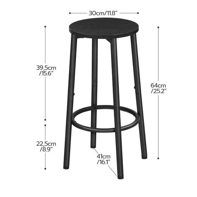 Alt view image 3 of 7 - Bar Stools, Set of 2 Bar Chairs, Kitchen Round Height Stools with Footrest, Breakfast Bar Stools, Sturdy Steel Frame, for Dining Room, Kitchen, Party, Easy Assembly, Black BK03BY01N1