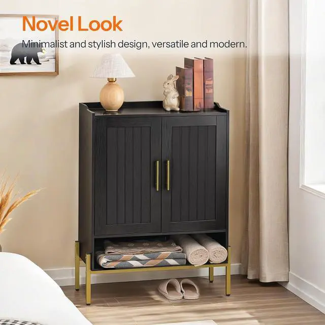Alt view image 4 of 7 - Shoe Cabinet, 5-Tier Shoe Storage Organizer with Doors, Wooden Shoe Cabinet Storage for Entryway, Freestanding Shoe Rack Cabinet with 3 Adjustable Shelves for Hallway, Gold and Black DB41SC01