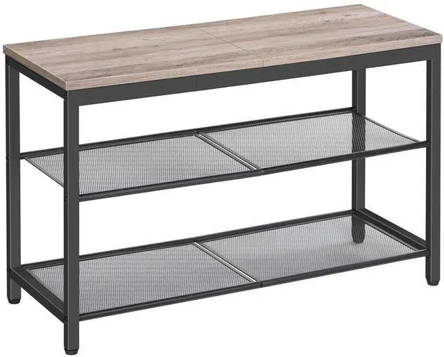 Main image of Shoe Bench, 3-Tier Shoe Rack, Industrial Shoe Organizer Storage Bench, 29.5 inches Entry Bench with Mesh Shelves, for Entryway, Living Room, Hallway, Easy Assembly, Greige BG75HX01