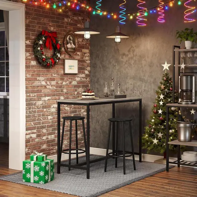 Alt view image 2 of 7 - Bar Stools, Set of 2 Bar Chairs, Kitchen Round Height Stools with Footrest, Breakfast Bar Stools, Sturdy Steel Frame, for Dining Room, Kitchen, Party, Easy Assembly, Black BK03BY01N1