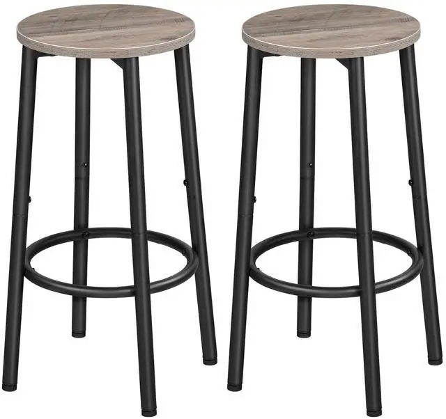 Main image of Bar Stools, Set of 2 Bar Chairs, Kitchen Round Height Stools with Footrest, Breakfast Barstools, Sturdy Steel Frame, for Dining Room, Kitchen, Party, Easy Assembly, Greige BG03BY01