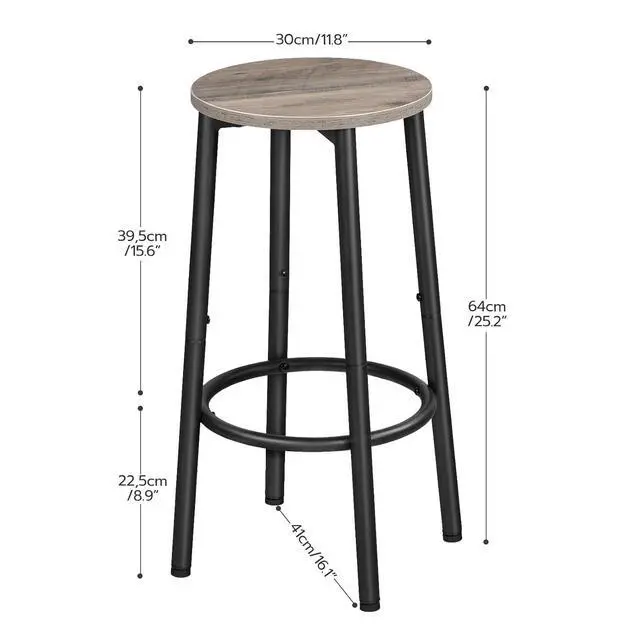 Alt view image 3 of 7 - Bar Stools, Set of 2 Bar Chairs, Kitchen Round Height Stools with Footrest, Breakfast Barstools, Sturdy Steel Frame, for Dining Room, Kitchen, Party, Easy Assembly, Greige BG03BY01