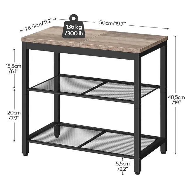 Alt view image 3 of 7 - Shoe Bench, 3-Tier Shoe Rack, Industrial Shoe Organizer Storage Bench, 19.7 inches Entry Bench with Mesh Shelves, for Entryway, Living Room, Hallway, Easy Assembly, Greige BG50HX01