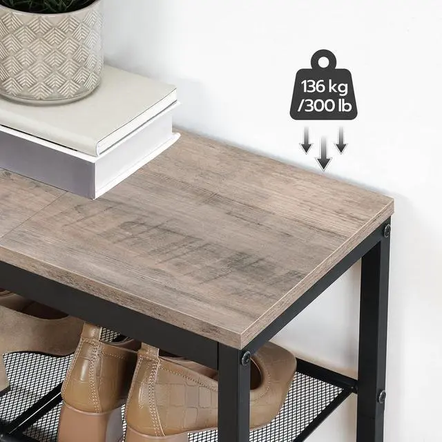 Alt view image 5 of 7 - Shoe Bench, 3-Tier Shoe Rack, Industrial Shoe Organizer Storage Bench, 19.7 inches Entry Bench with Mesh Shelves, for Entryway, Living Room, Hallway, Easy Assembly, Greige BG50HX01