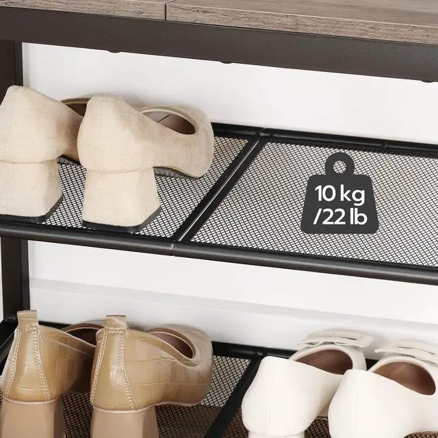 Alt view image 6 of 7 - Shoe Bench, 3-Tier Shoe Rack, Industrial Shoe Organizer Storage Bench, 19.7 inches Entry Bench with Mesh Shelves, for Entryway, Living Room, Hallway, Easy Assembly, Greige BG50HX01