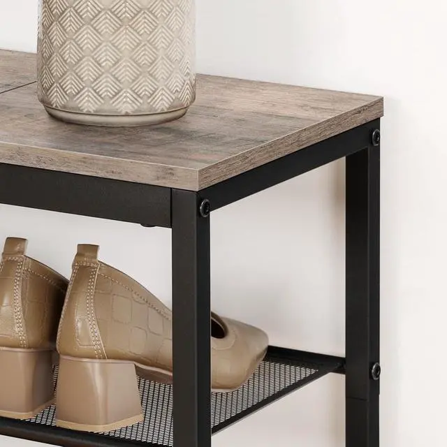 Alt view image 7 of 7 - Shoe Bench, 3-Tier Shoe Rack, Industrial Shoe Organizer Storage Bench, 19.7 inches Entry Bench with Mesh Shelves, for Entryway, Living Room, Hallway, Easy Assembly, Greige BG50HX01