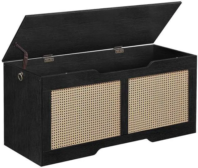 Main image of Storage Bench, 43.3" Toy Box, Rattan-Like Storage Chest, Sturdy Entryway Bench Supports 220 lb, Toy Chest, Safety Hinge, U-Shaped Opening, Easy Assembly, Black BB22CW01