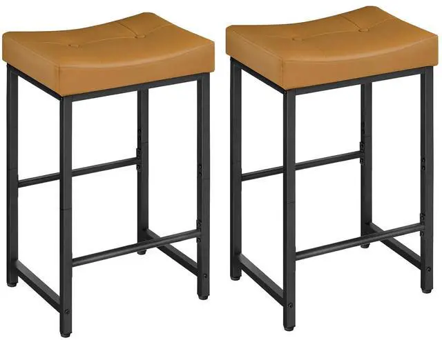 Main image of Bar Stools,25.4" Saddle Stools with PU Upholstery, Counter Height Stools with Footrest, Kitchen Breakfast Chairs, for Dining Room, Cafe, Bar, Brown and Black CB23BY01