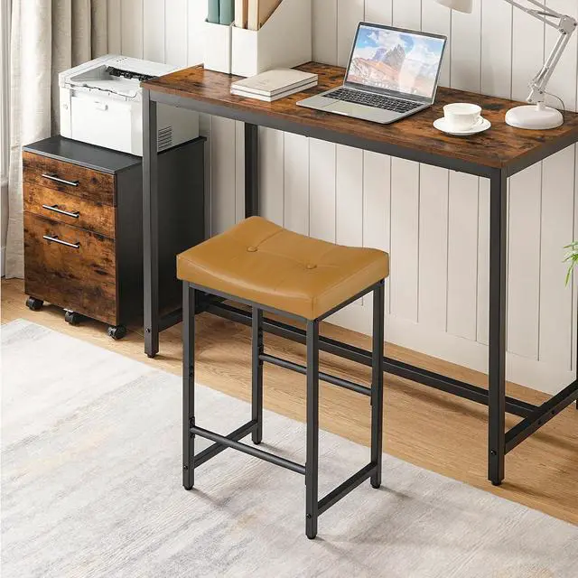 Alt view image 4 of 7 - Bar Stools,25.4" Saddle Stools with PU Upholstery, Counter Height Stools with Footrest, Kitchen Breakfast Chairs, for Dining Room, Cafe, Bar, Brown and Black CB23BY01