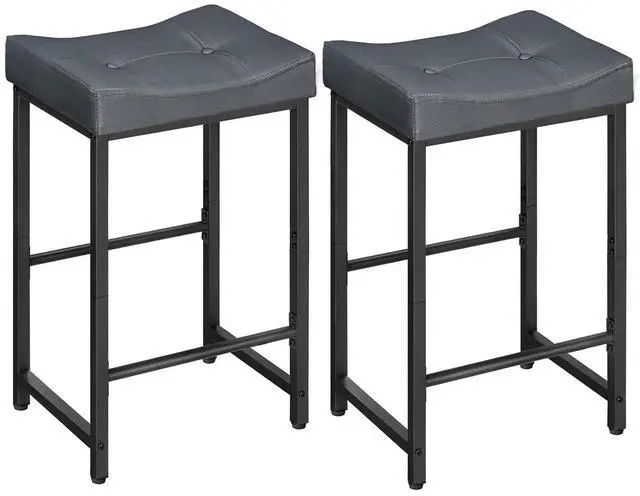 Main image of Barstools,25.4" Saddle Stools with PU Upholstery, Counter Height Stools with Footrest, Kitchen Breakfast Chairs, for Dining Room, Cafe, Bar, Gray and Black BGZ23BY01