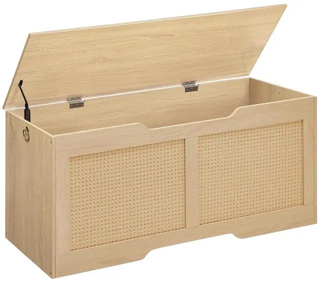 Main image of Storage Bench, 43.3" Toy Box, Rattan-Like Storage Chest, Sturdy Entryway Bench Supports 220 lb, Toy Chest, Safety Hinge, U-Shaped Opening, Easy Assembly, Natural NL22CW01