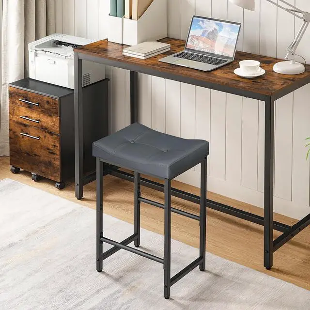 Alt view image 4 of 7 - Barstools,25.4" Saddle Stools with PU Upholstery, Counter Height Stools with Footrest, Kitchen Breakfast Chairs, for Dining Room, Cafe, Bar, Gray and Black BGZ23BY01