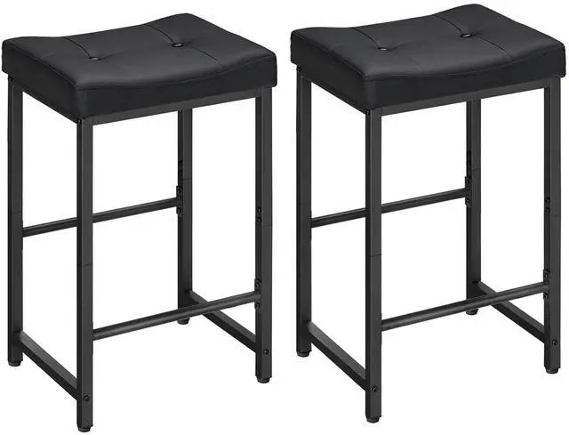 Main image of Bar Stools,25.4" Saddle Stools with PU Upholstery, Counter Height Stools with Footrest, Kitchen Breakfast Chairs, for Dining Room, Cafe, Bar, Black BB23BY01