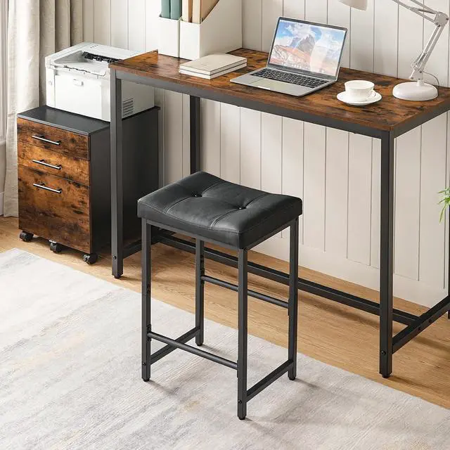 Alt view image 5 of 7 - Bar Stools,25.4" Saddle Stools with PU Upholstery, Counter Height Stools with Footrest, Kitchen Breakfast Chairs, for Dining Room, Cafe, Bar, Black BB23BY01