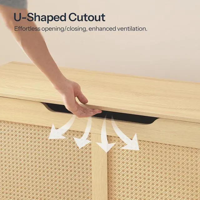 Alt view image 7 of 7 - Storage Bench, 43.3" Toy Box, Rattan-Like Storage Chest, Sturdy Entryway Bench Supports 220 lb, Toy Chest, Safety Hinge, U-Shaped Opening, Easy Assembly, Natural NL22CW01