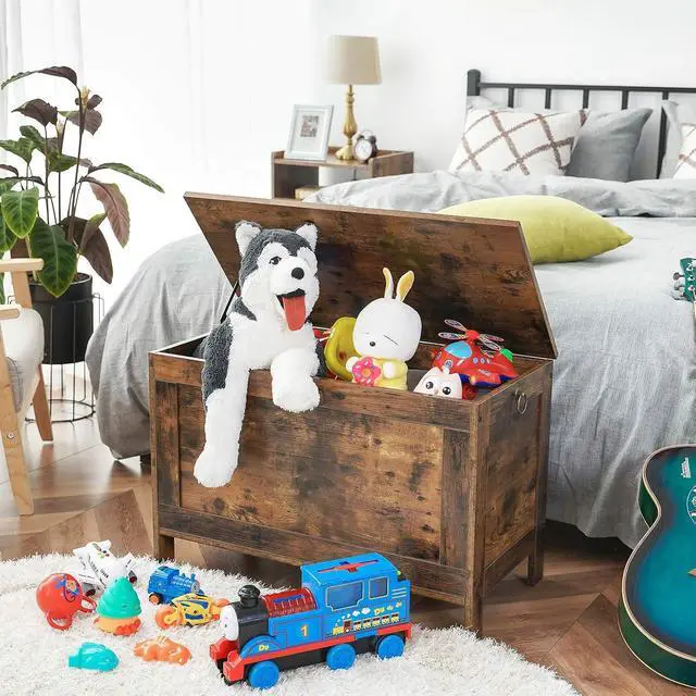 Alt view image 2 of 7 - Toy Box, Retro Wooden Look Storage Chest with Safety Hinge, Entryway Storage Bench Supports 220 lb, 29.9 x 15.7 x 18.9 Inches Toy Chest Organizer, Easy Assembly (Rustic Brown) BF75CW01G2