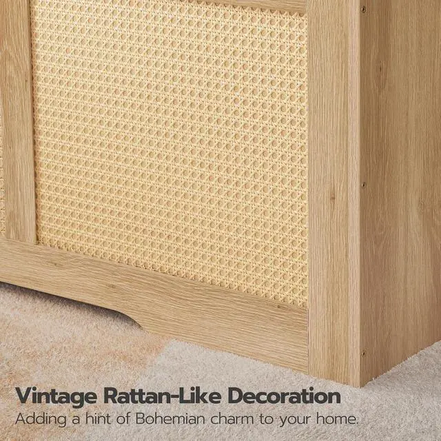 Alt view image 7 of 7 - Storage Bench, 39.3" Toy Box, Rattan-Like Storage Chest, Sturdy Entryway Bench Supports 220 lb, Toy Chest, Safety Hinge, U-Shaped Opening, Easy Assembly, Natural NL11CW01