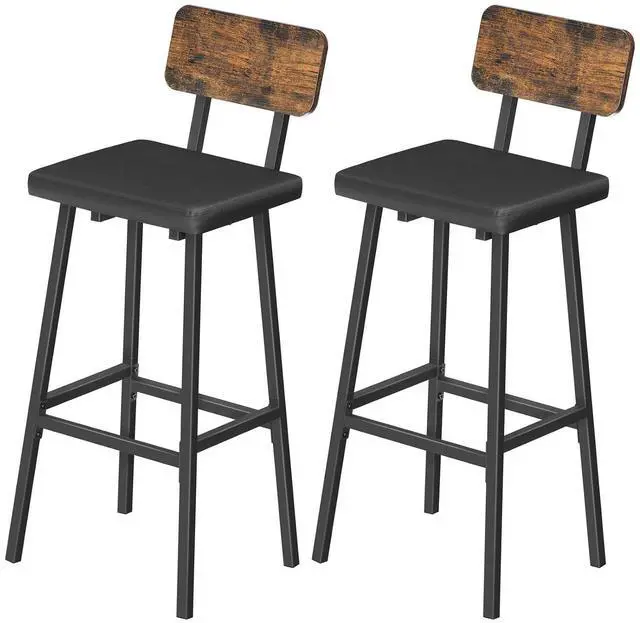 Main image of Black Bar Stools, Set of 2 PU Upholstered Tall Bar Stools, Kitchen Breakfast Stools with Footrests, Bar Chairs, for Kitchen, Dining Room, Bar, Cafe, Rustic Brown and Black BF84BY01G2