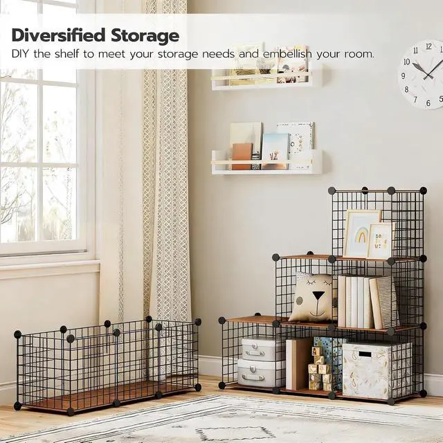 Alt view image 5 of 7 - Wire Cube Storage Organizer, 9-Cube Shelves, Modular Shelves with Metal Grid, DIY Closet Cabinet for Living Room, Bedroom, Rustic Brown and Black BF09CW01