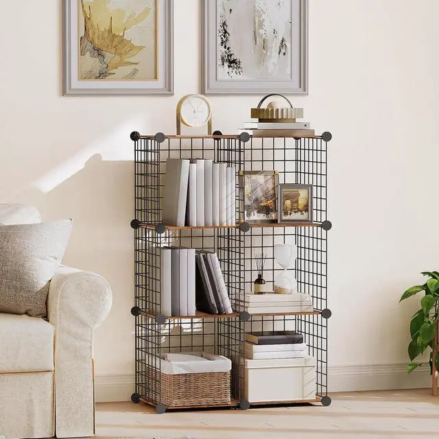 Alt view image 2 of 7 - Wire Cube Storage Organizer, 6-Cube Shelves, Modular Shelves with Metal Grid, DIY Closet Cabinet for Living Room, Bedroom, Rustic Brown and Black BF06CW01
